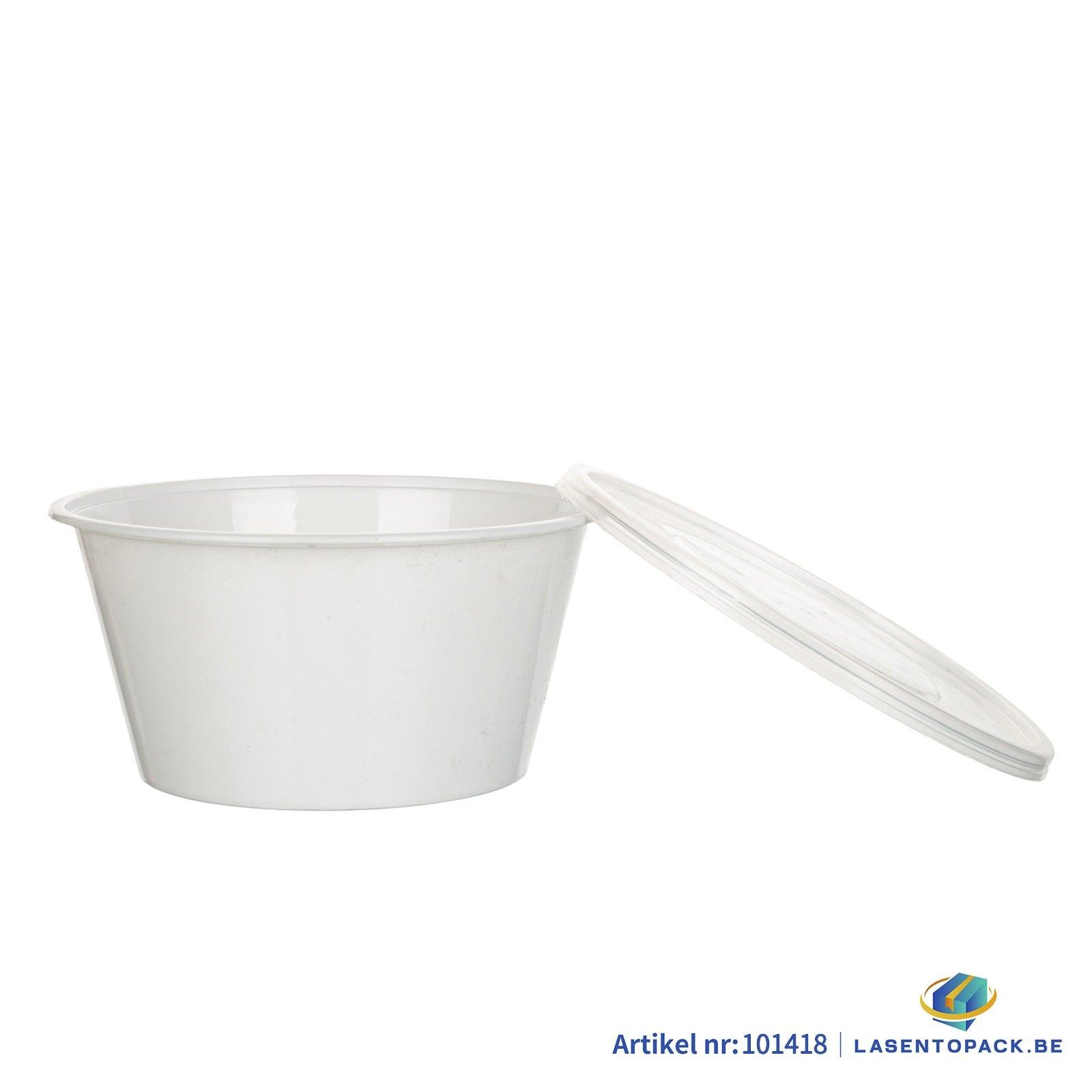 Set of 300 reusable white Asian soep- en pokébowls with transparent lids, 840 ml capacity