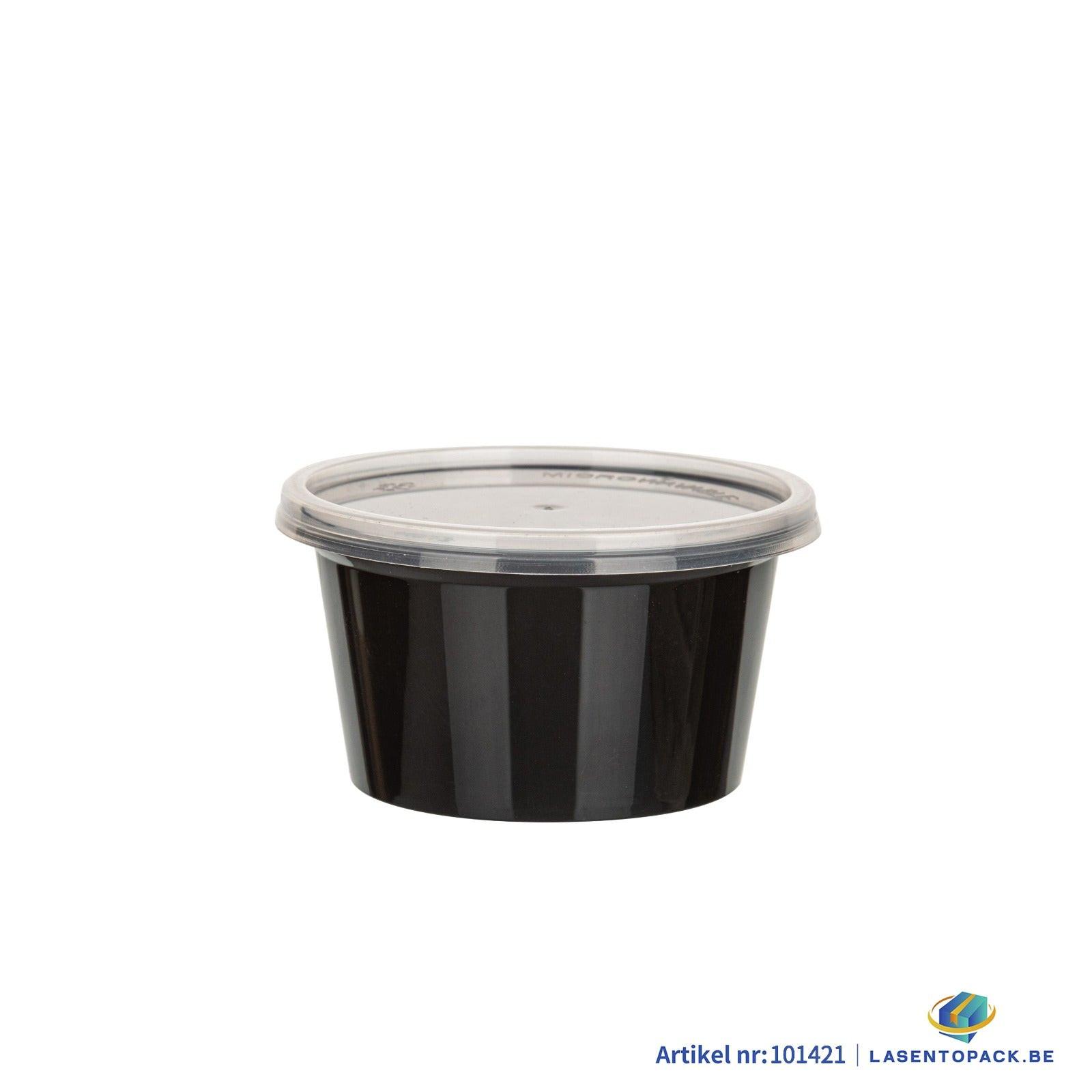 1000x PP Sauscup 100cc 4 oz Zwart Ø74mm inclusief transparante deksel