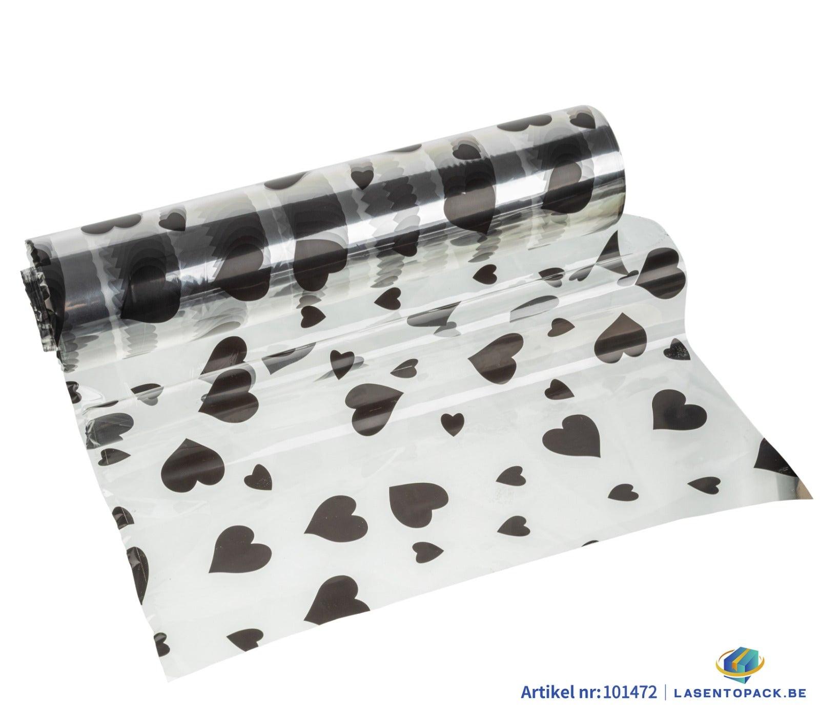 Cellofaan Hartjes zwart 30cm - 100m