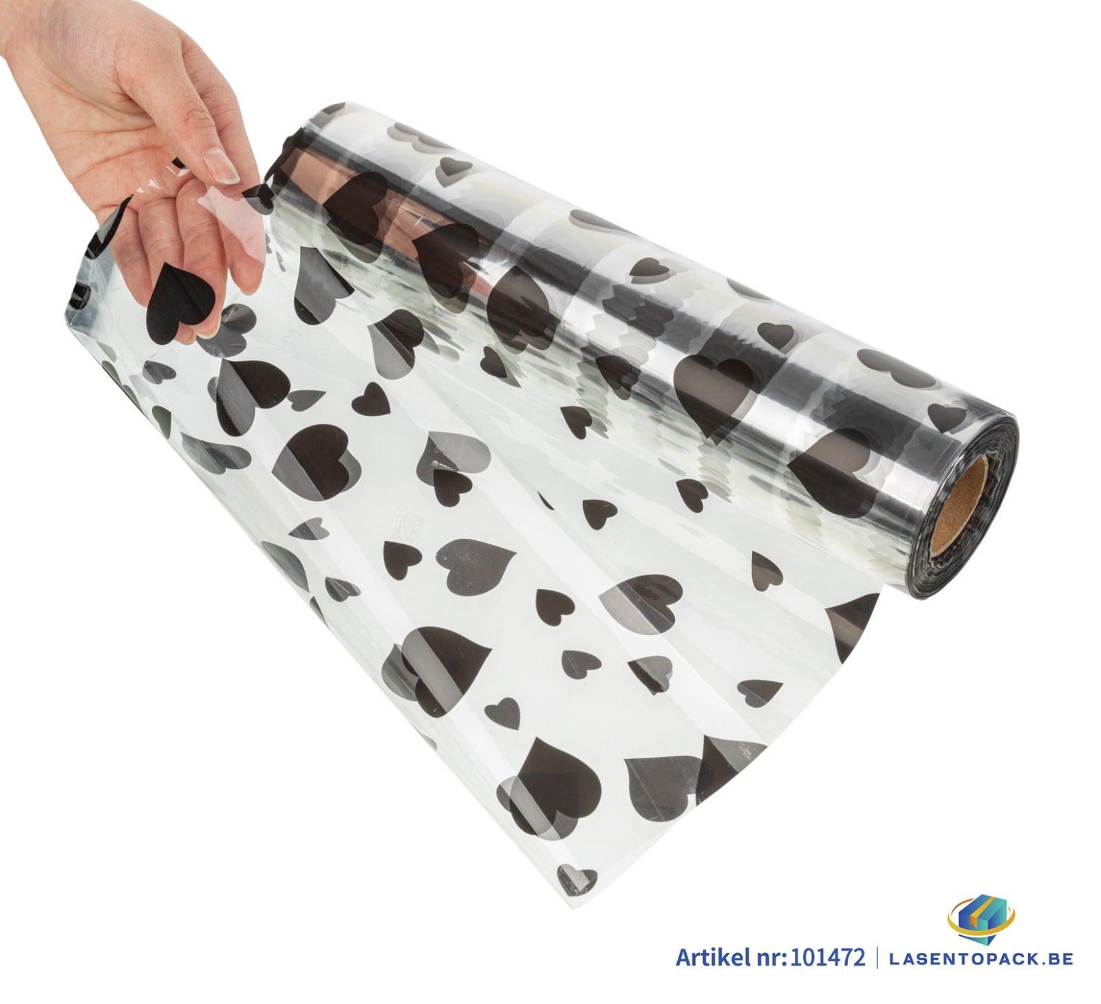 Cellofaan Hartjes zwart 30cm - 100m