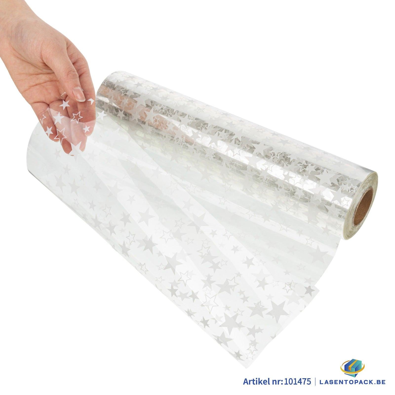 Cellofaan Sterren wit 30cm - 100m