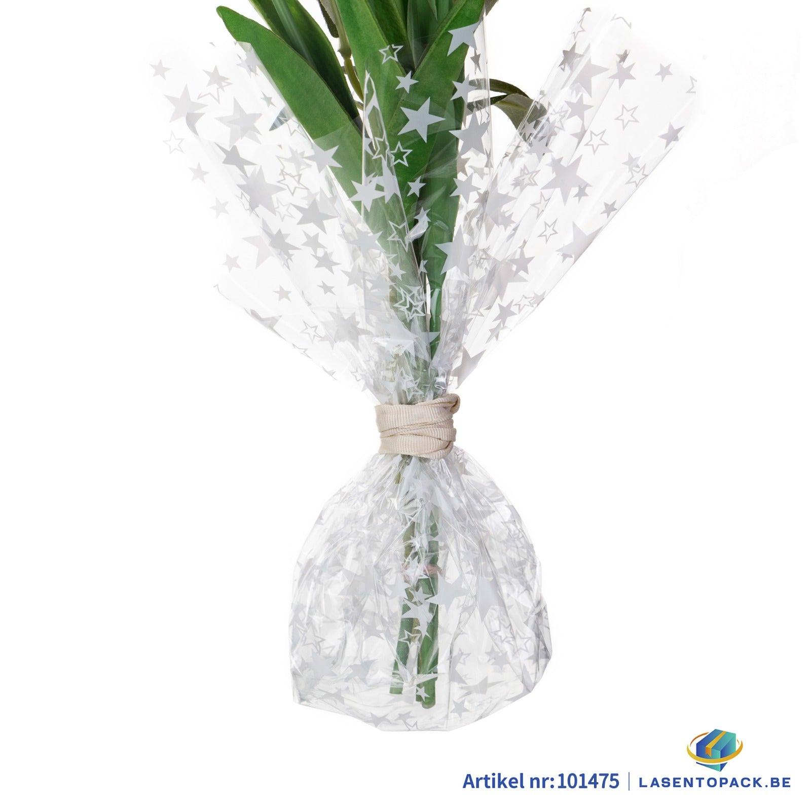 Cellofaan Sterren wit 30cm - 100m