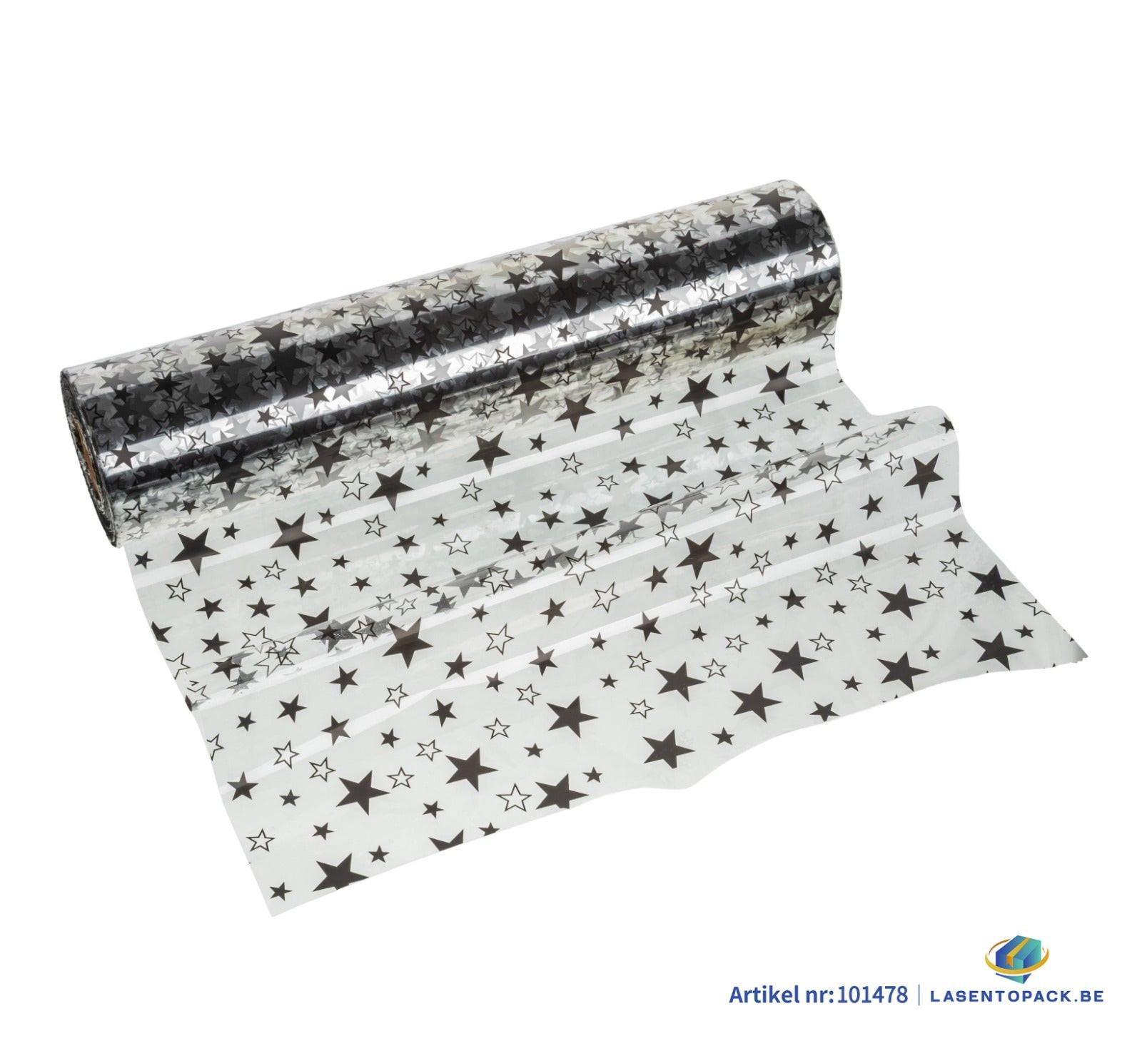 Cellofaan Sterren Zwart 30cm - 100m