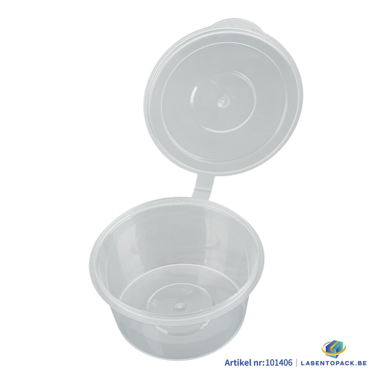 500x Sauscup met Vast Deksel PP 200 cc Transparant Covercup 8oz Ø95mm