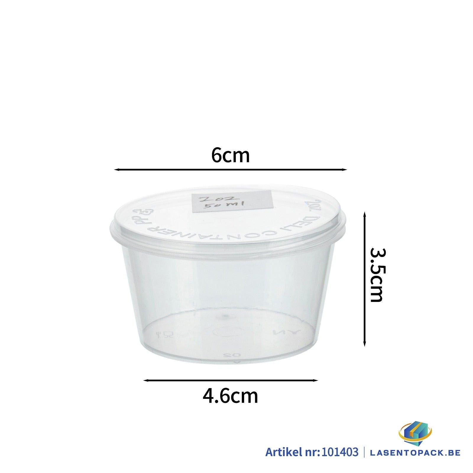 1000x PP Sauscup met vaste deksel 50/60cc - Covercup 2 oz Transparant Ø60mm