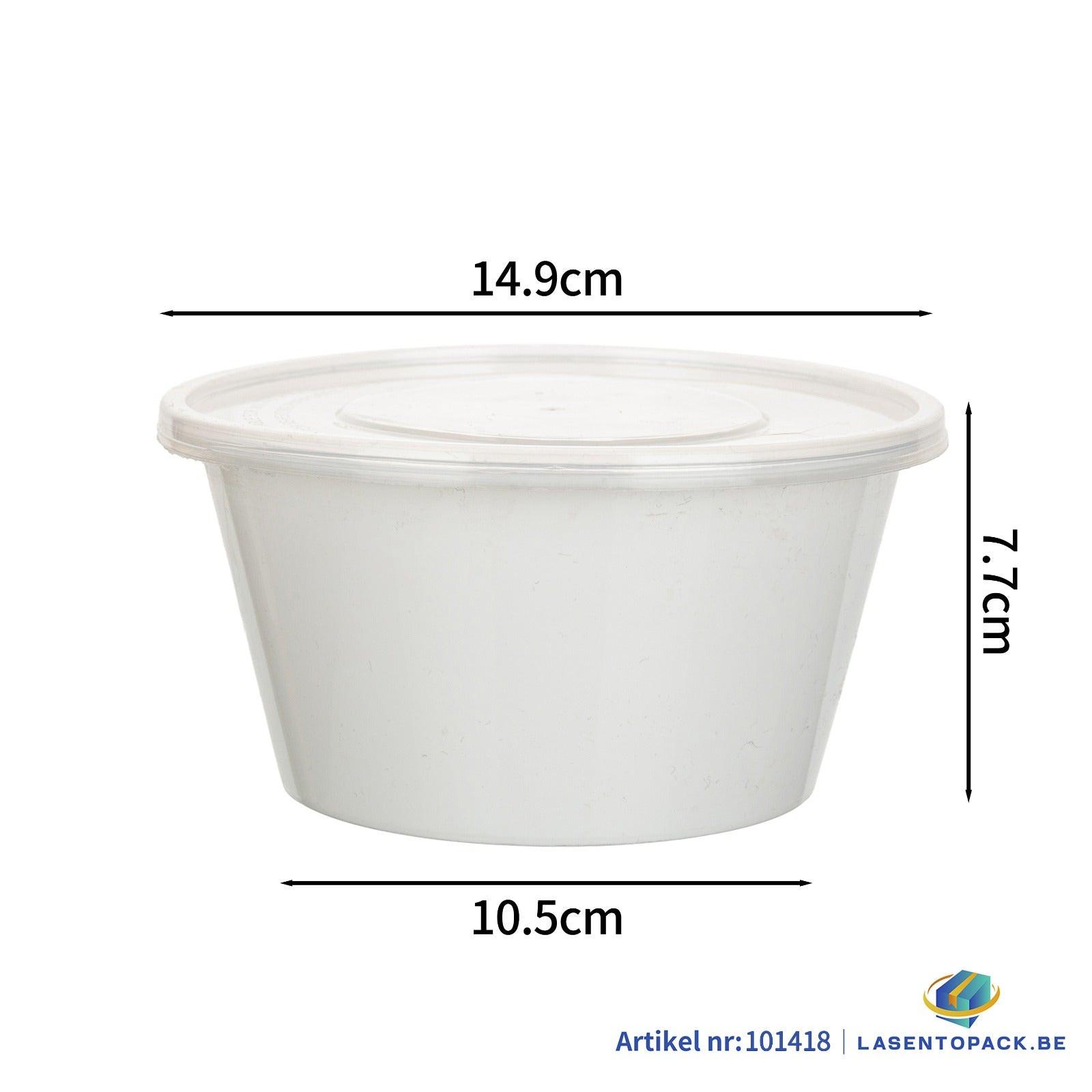 300x Asian Soep- of Pokébowl + Deksel – 840 ml 28oz – Wit – Herbruikbaar PP  Ø149mm