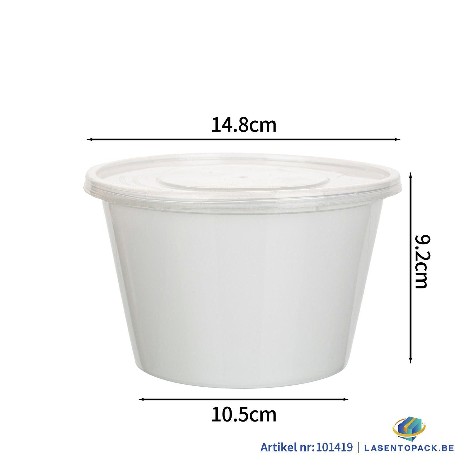 300x Asian Soep- of Pokébowl + Deksel – 1000 ml 32oz – Wit – Herbruikbaar PP  Ø148mm