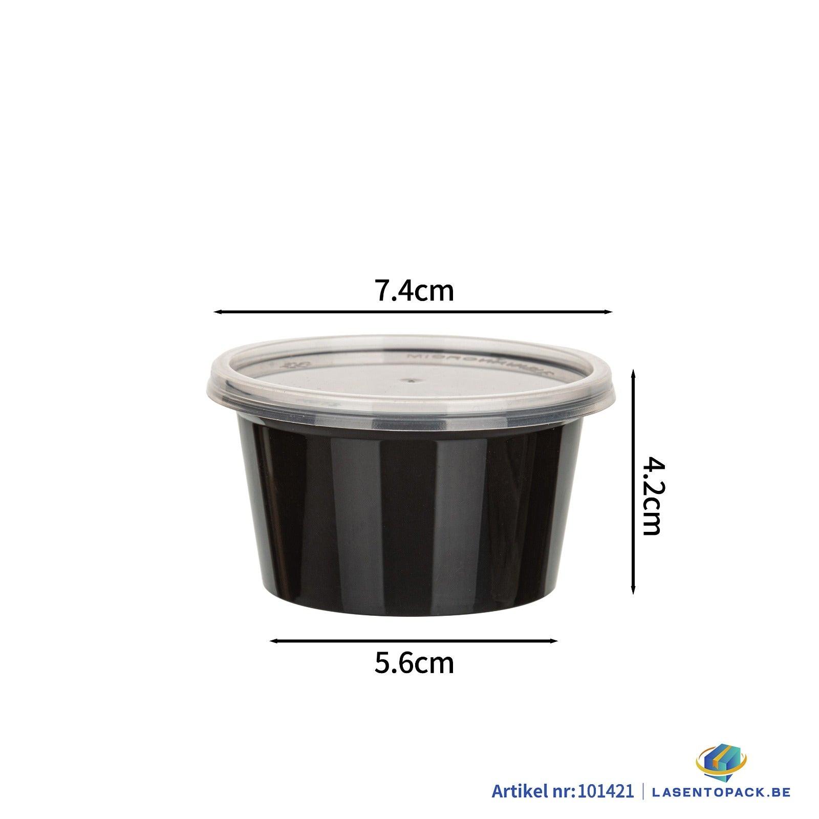 1000x PP Sauscup 100cc 4 oz Zwart Ø74mm inclusief transparante deksel