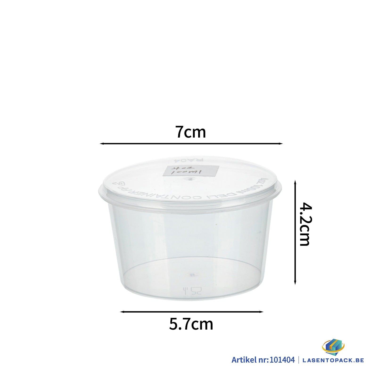 1000x PP Sauscup met vaste deksel 100cc - Covercup 4 oz Transparant Ø70mm