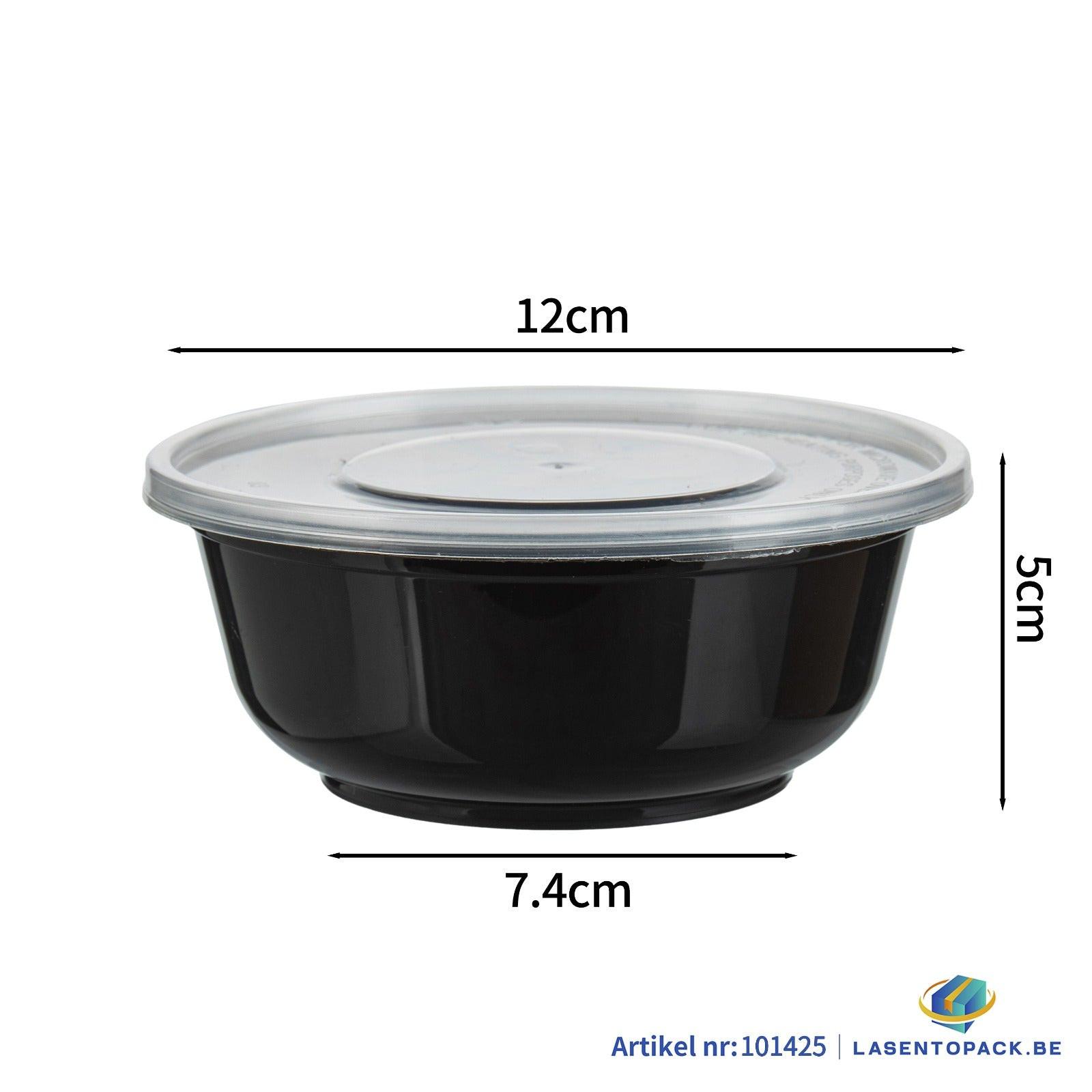 450x Asian Soep- of Pokébowl + Deksel – 360 ml (12 oz) – Zwart – Herbruikbaar PP  Ø120 mm