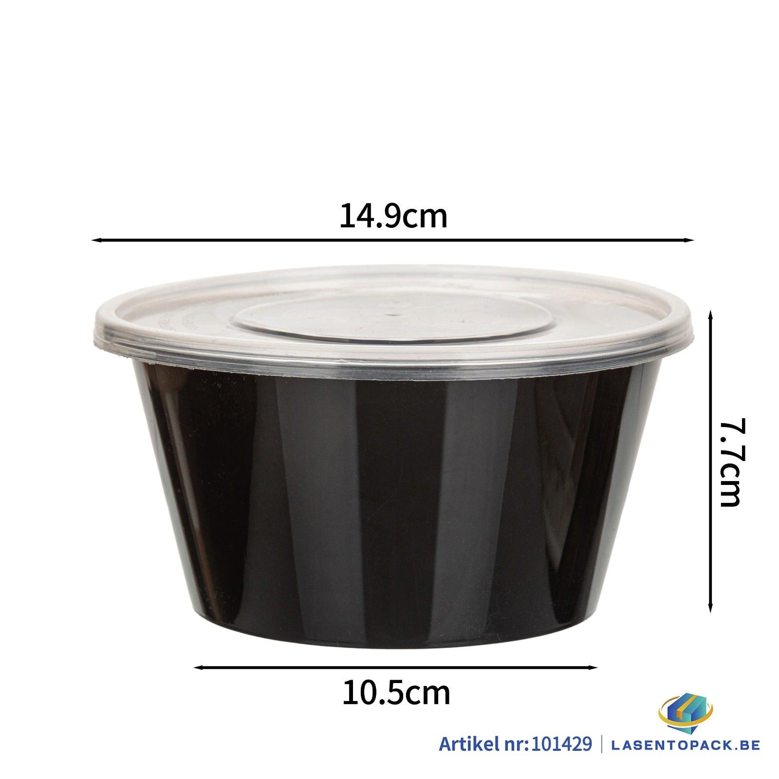 300x Asian Soep- of Pokébowl + Deksel – 840 ml 28oz – Zwart – Herbruikbaar PP  Ø149mm