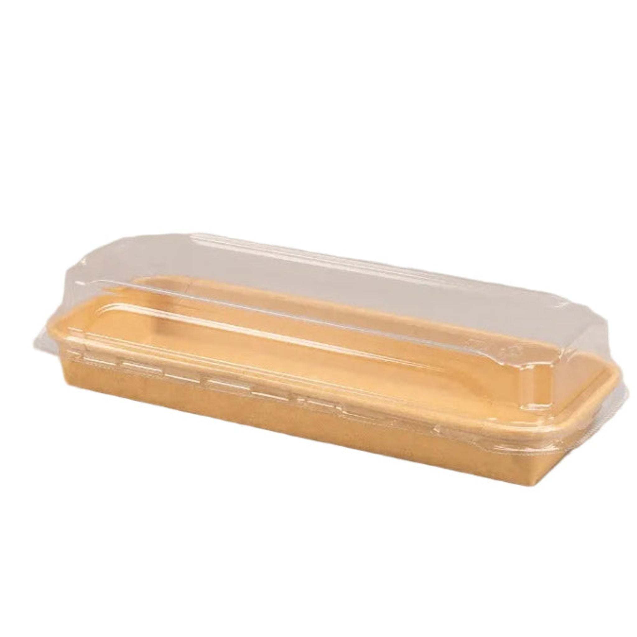 300x kraft cardboard sushi trays with transparent lids stacked for take-away packaging