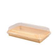 200x kraft sushi tray karton sets with transparent lids, size 220x138x25 mm for take-away and catering
