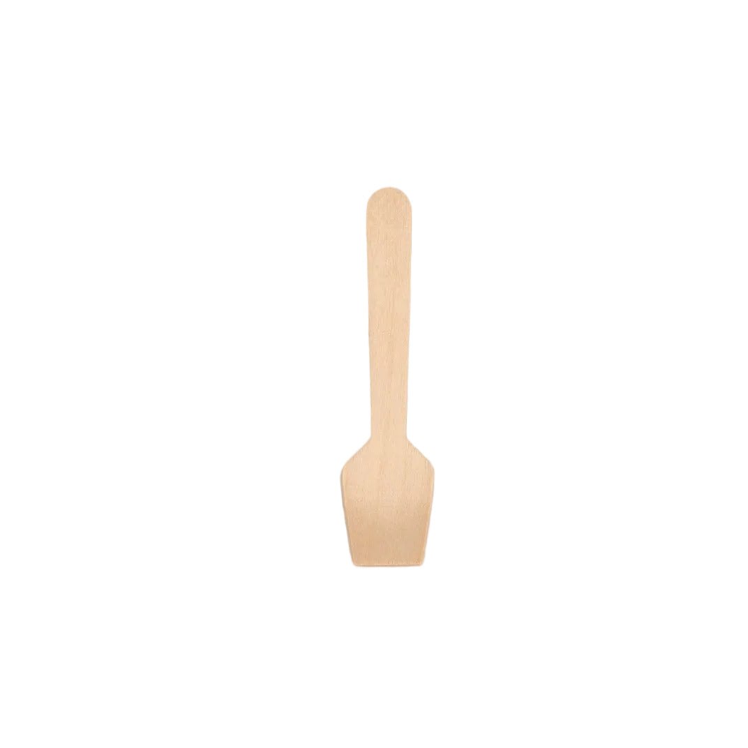 Stack of 95mm FSC certified wooden ijslepels for eco-friendly ice serving