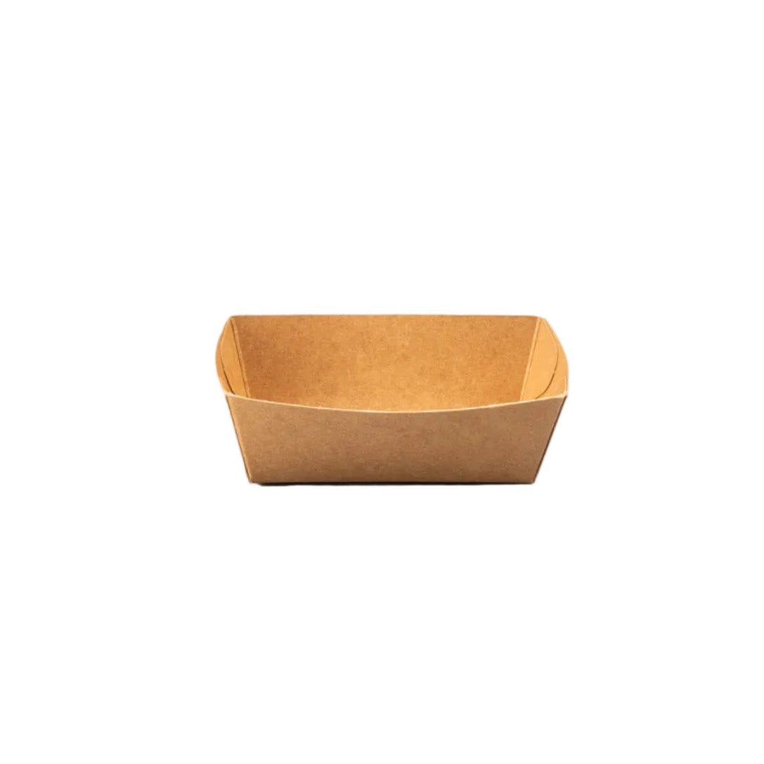 Stack of natural kraft cardboard Snackbakje containers for snacks and sauces in eco-friendly packaging