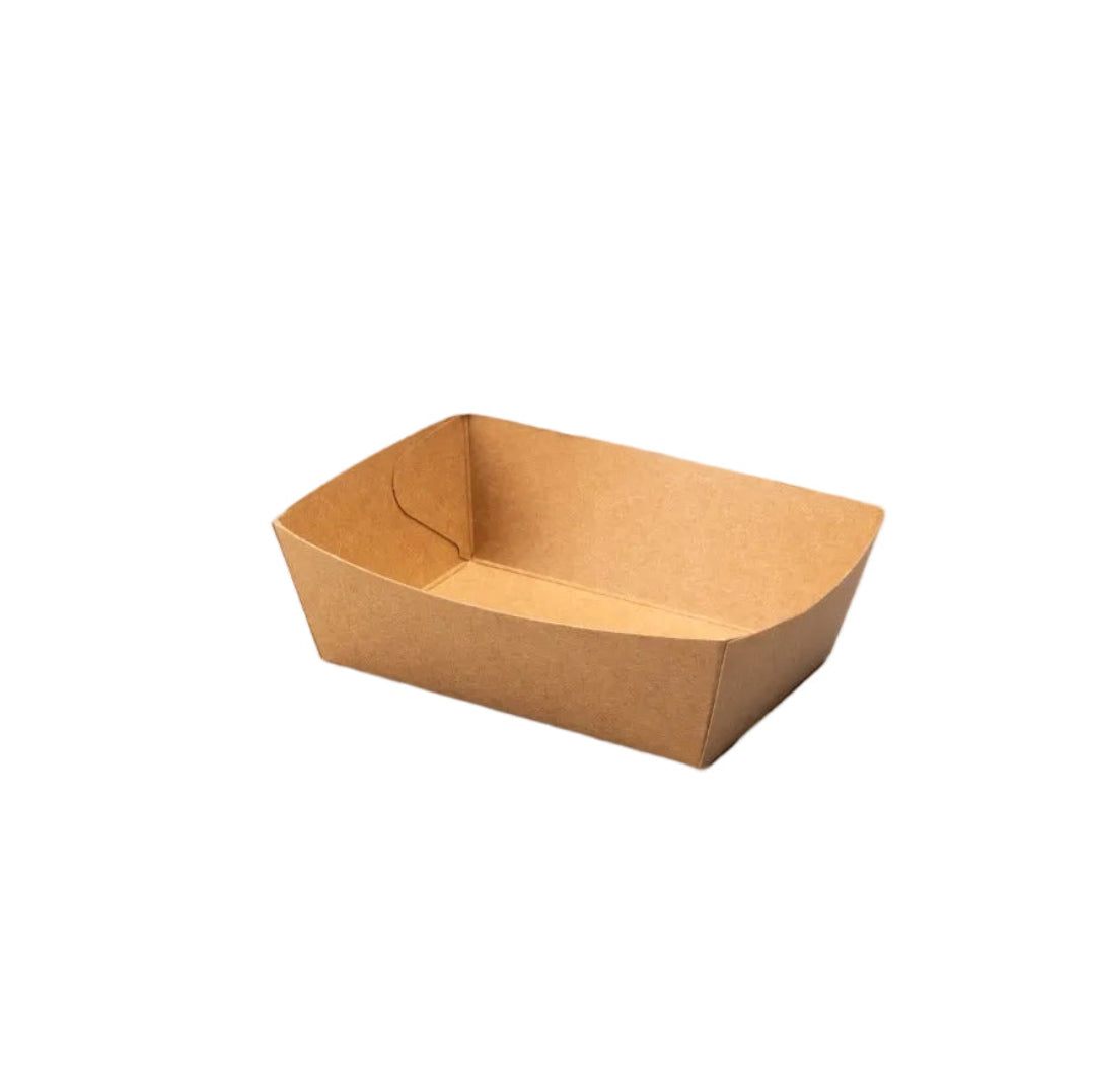 Stack of 400 brown kraft A7 paper fry boxes for small snack portions