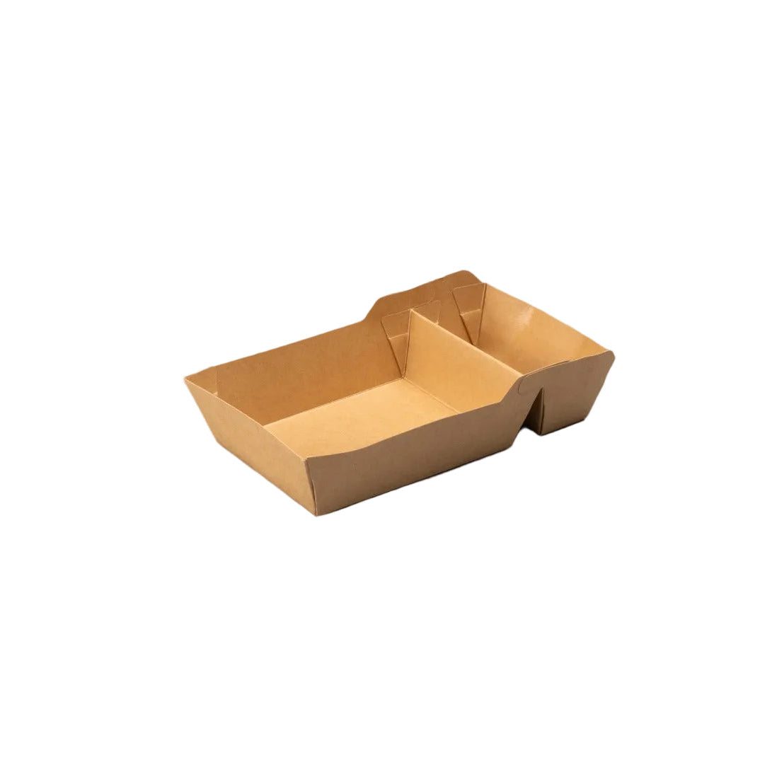 400 kraft Frietbakjes A22 snack trays with integrated sauce compartment for smaller portions