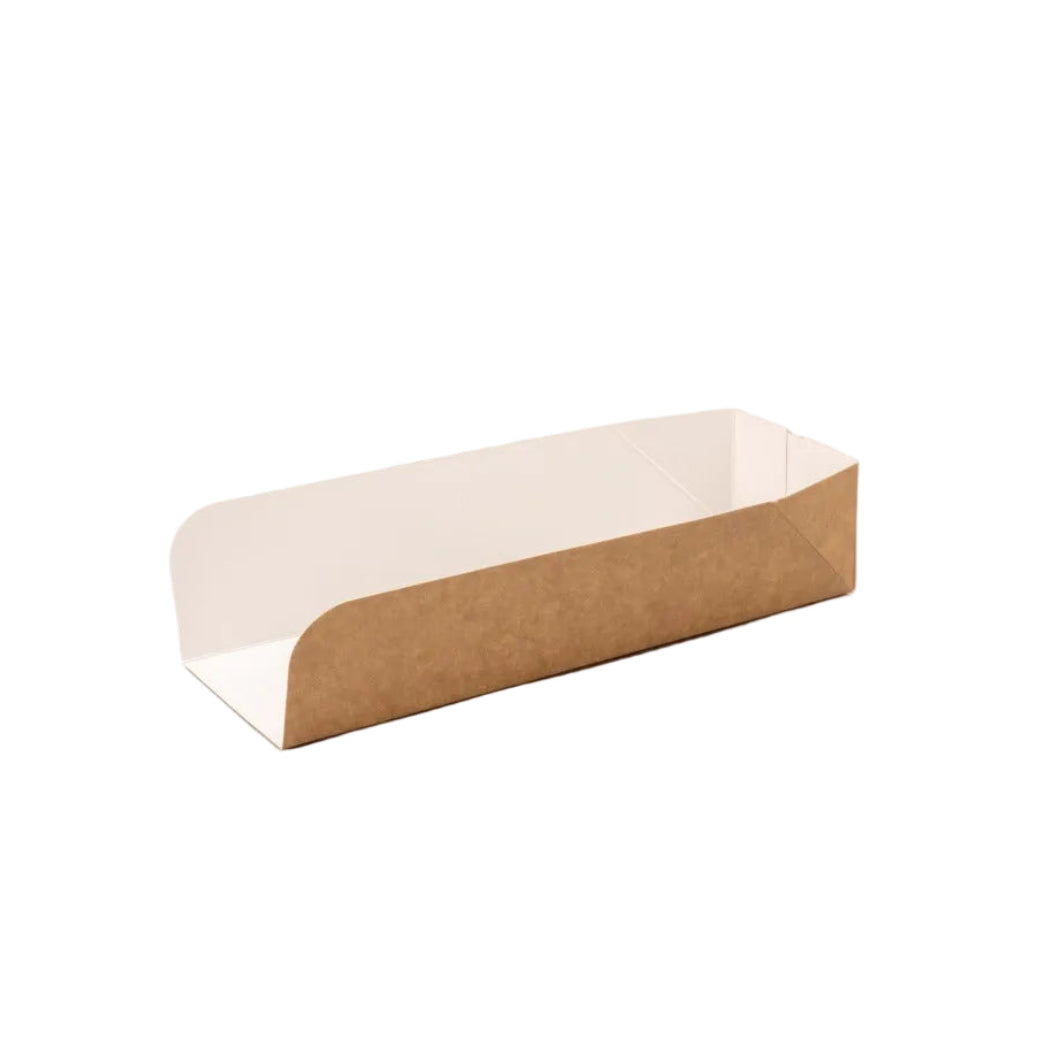Set of 300 eco-friendly Zakschuiver kraft/wit BIO hotdog trays made of biodegradable cardboard