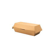 Set of 300 eco-friendly kraft hotdog boxes measuring 18x7x7cm with secure clip closure for foodservice use