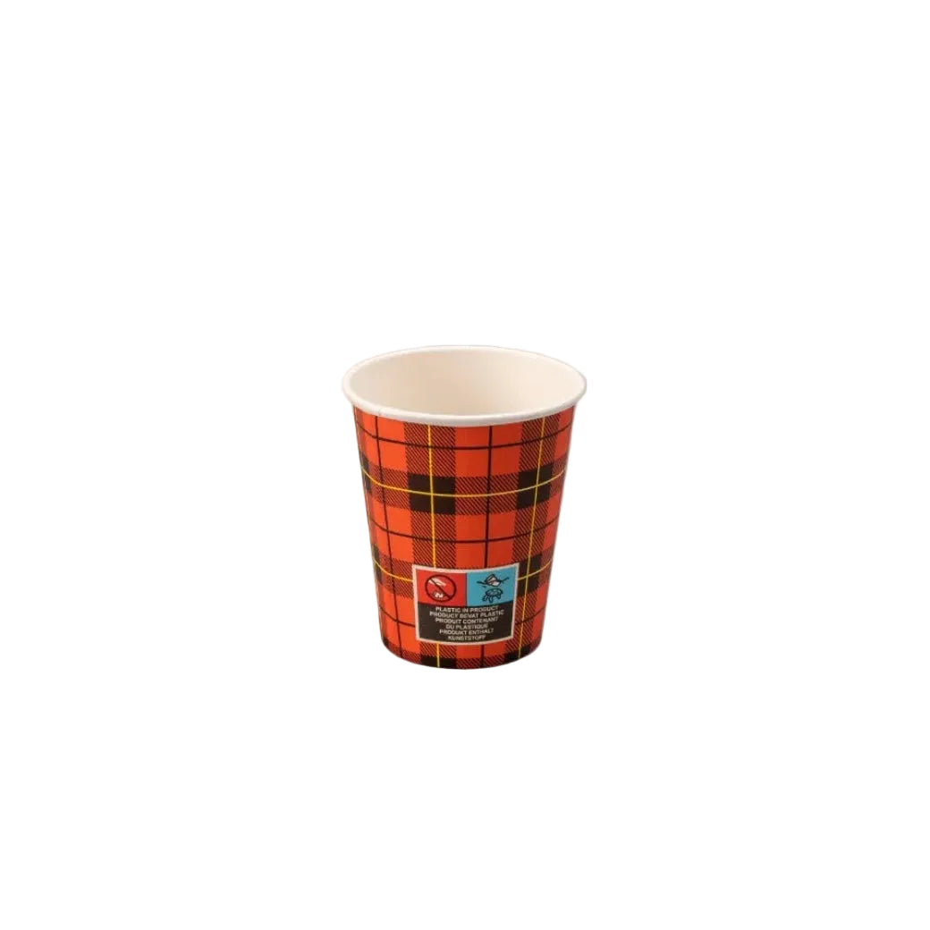 Kartonnen koffiebeker 150cc met Schotse ruit design FSC Mix in grote verpakking van 2500 stuks