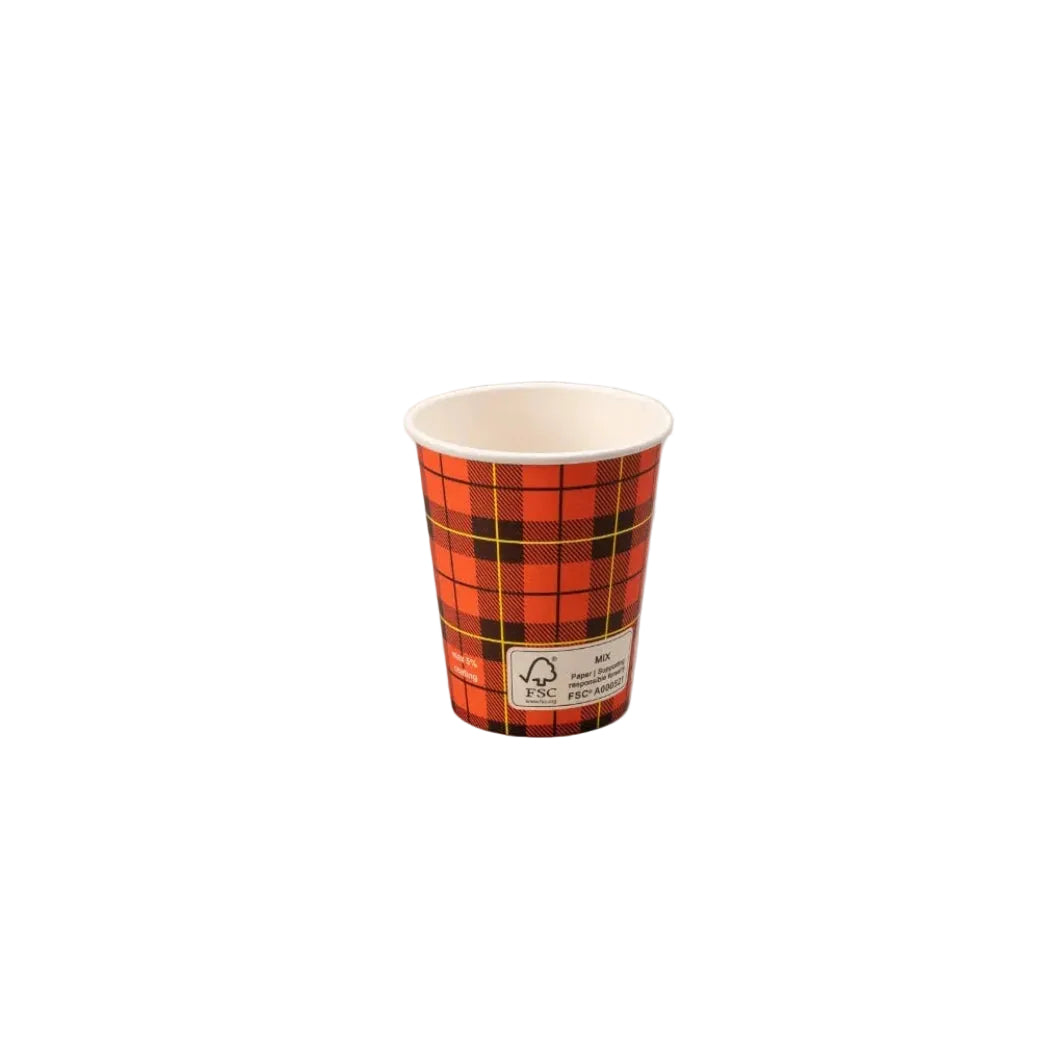 2500x Kartonnen koffiebeker 150cc 6oz Schotse ruit scotty FSC Mix