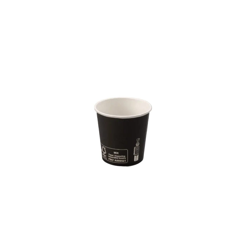 Stack of 1000 black FSC Mix Credit certified 120cc kartonnen koffiebeker for hot beverages