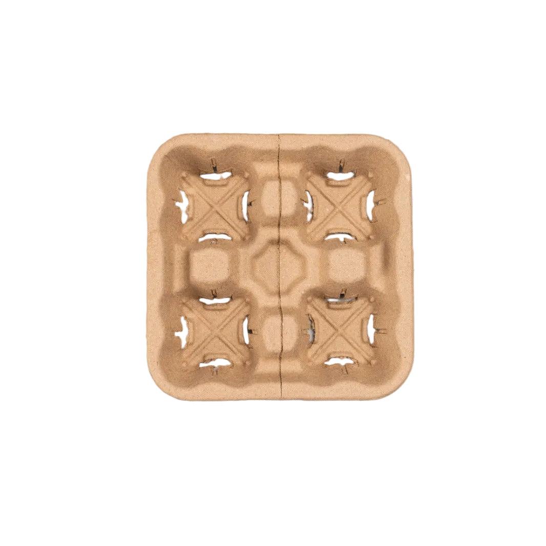 Draagtray made from recycled cardboard holding 4 cups, eco-friendly and biodegradable tray for drink transport