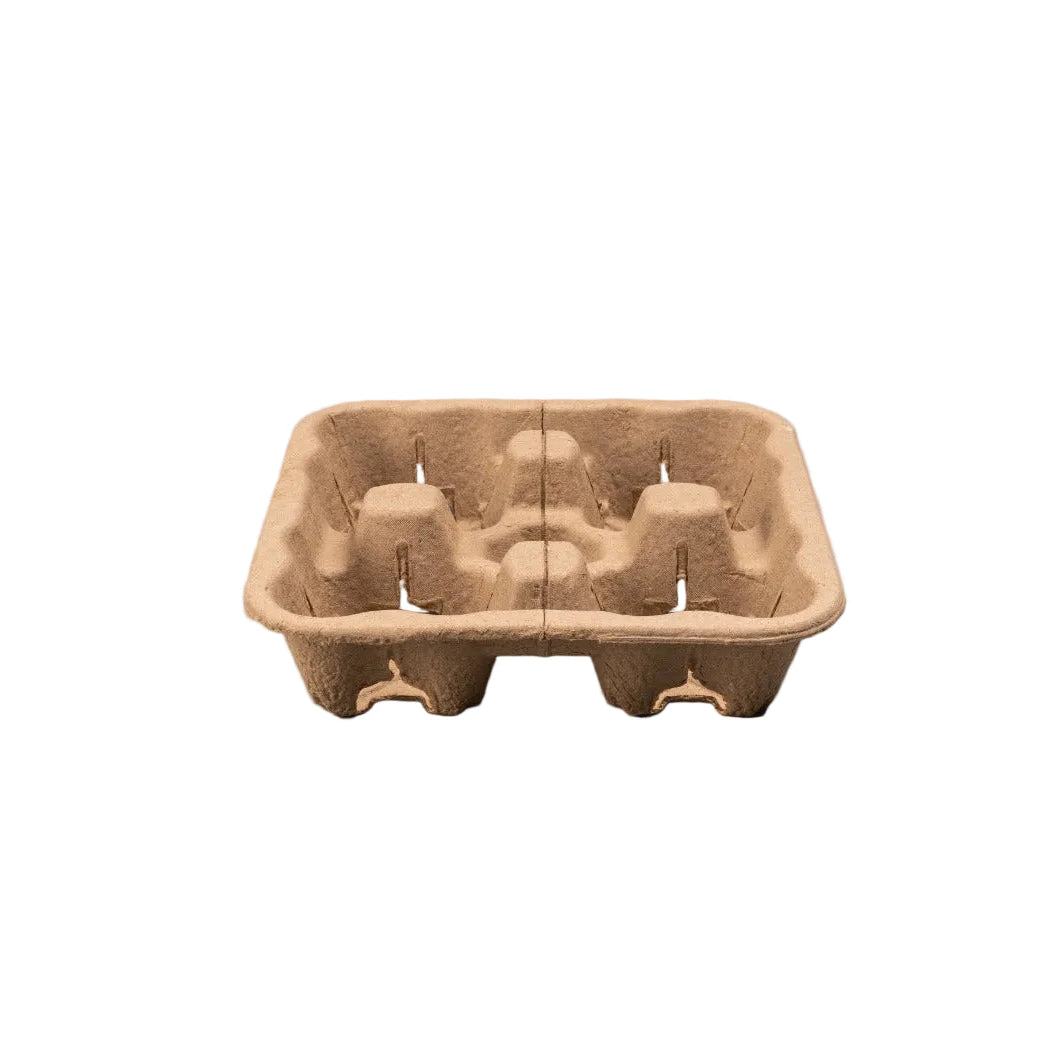 Eco-friendly Draagtray for 4 cups made from recycled cardboard, sturdy and biodegradable, ideal for horeca and takeaway