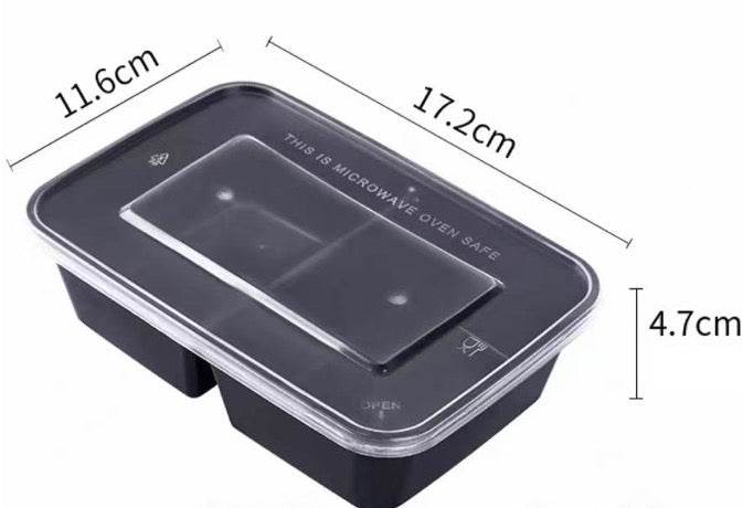 300x Maaltijdbak PP 650ml 2 vak zwart inclusief Deksel!
