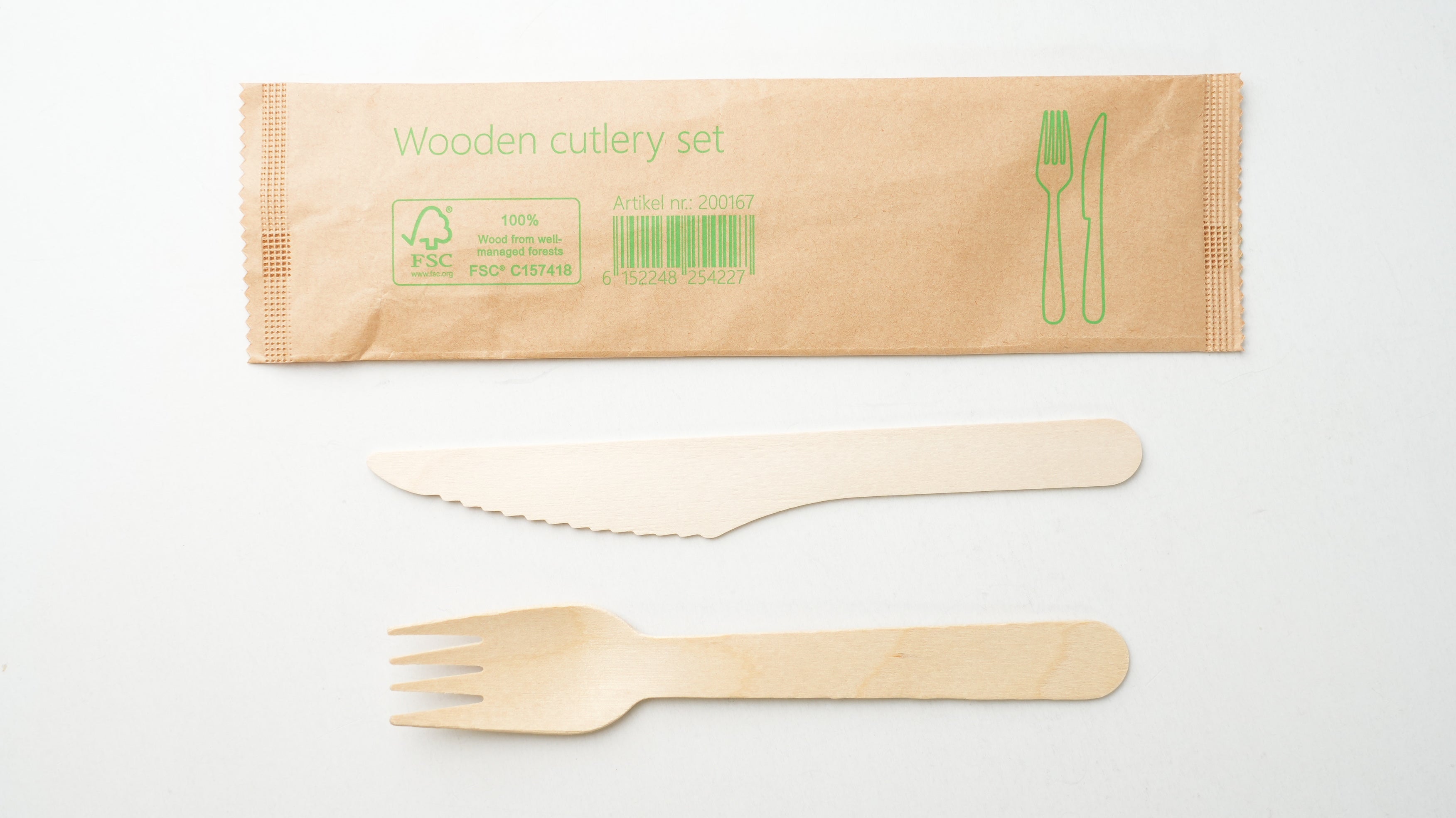 500x Houten bestekset 2/1 Mes + Vork 100% FSC Biologisch
