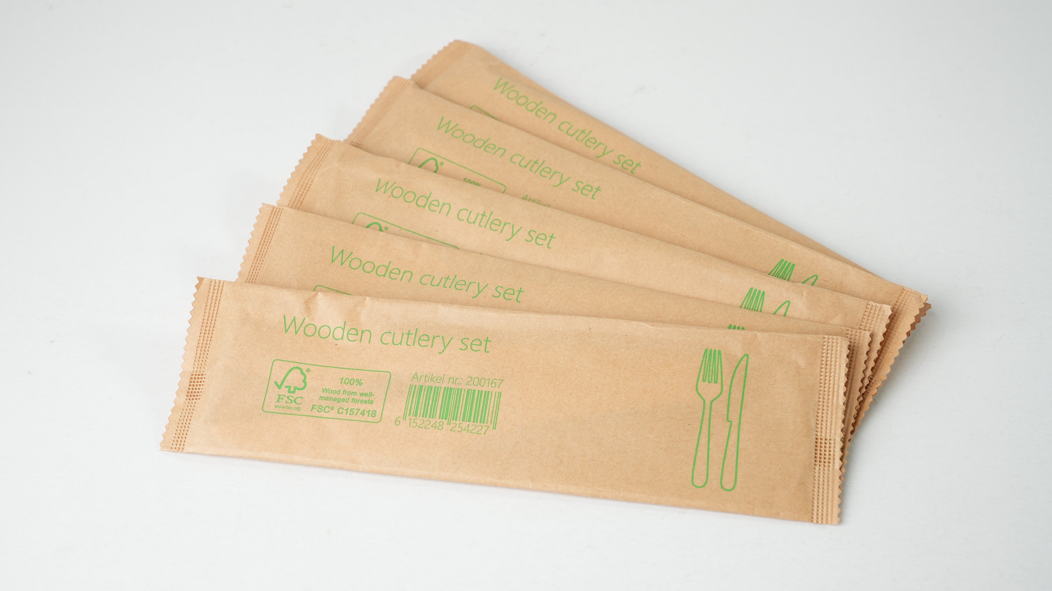 500x Houten bestekset 2/1 Mes + Vork 100% FSC Biologisch