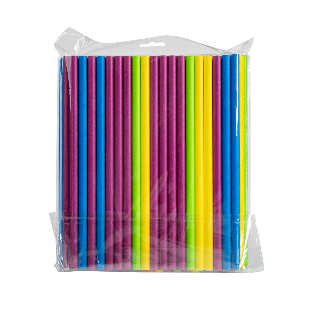 100x BIO Papieren milkshake rietjes 10mm x 240mm Mix Velle Kleuren
