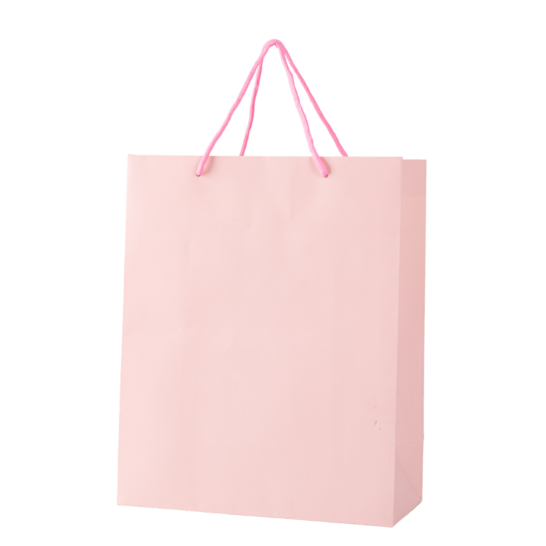 Set of 12 pink papieren koordtas paper bags 26x32x12cm with cord closure and eco-friendly design