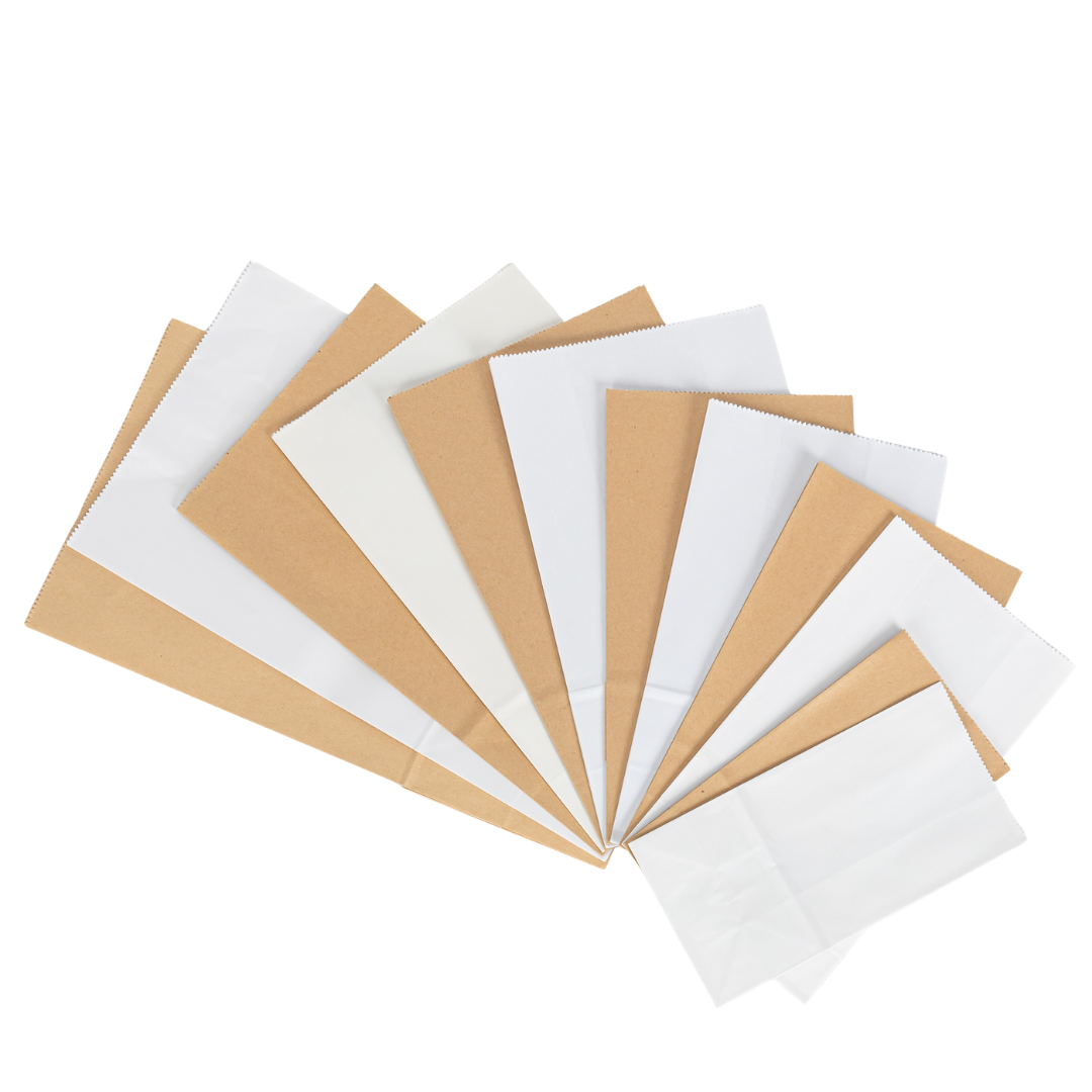 Set of 50 white paper kraft block bottom bags 13x8x24cm for eco-friendly packaging
