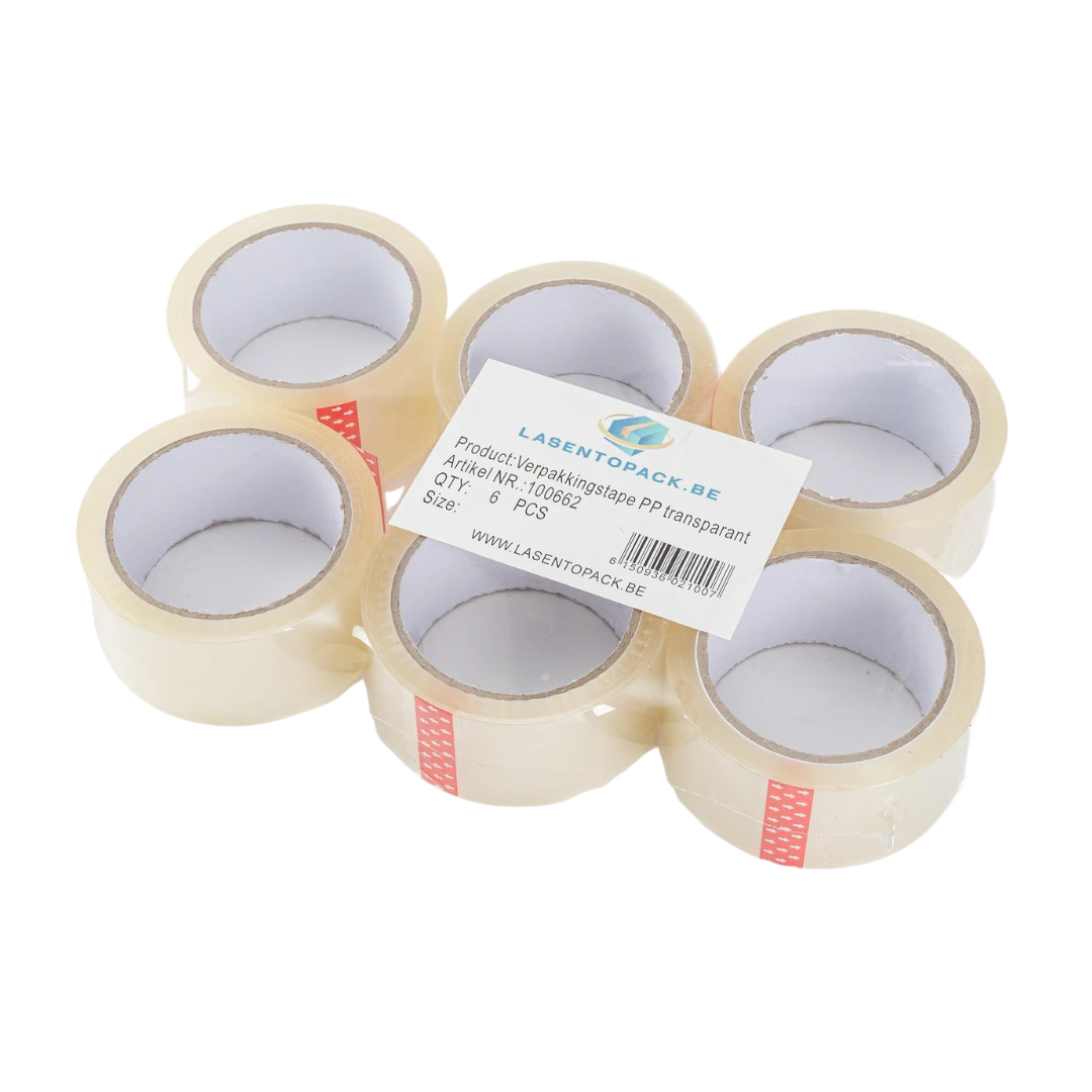Set van 6 transparante PP verpakkingstapes 48mm x 66m voor stevige sluiting