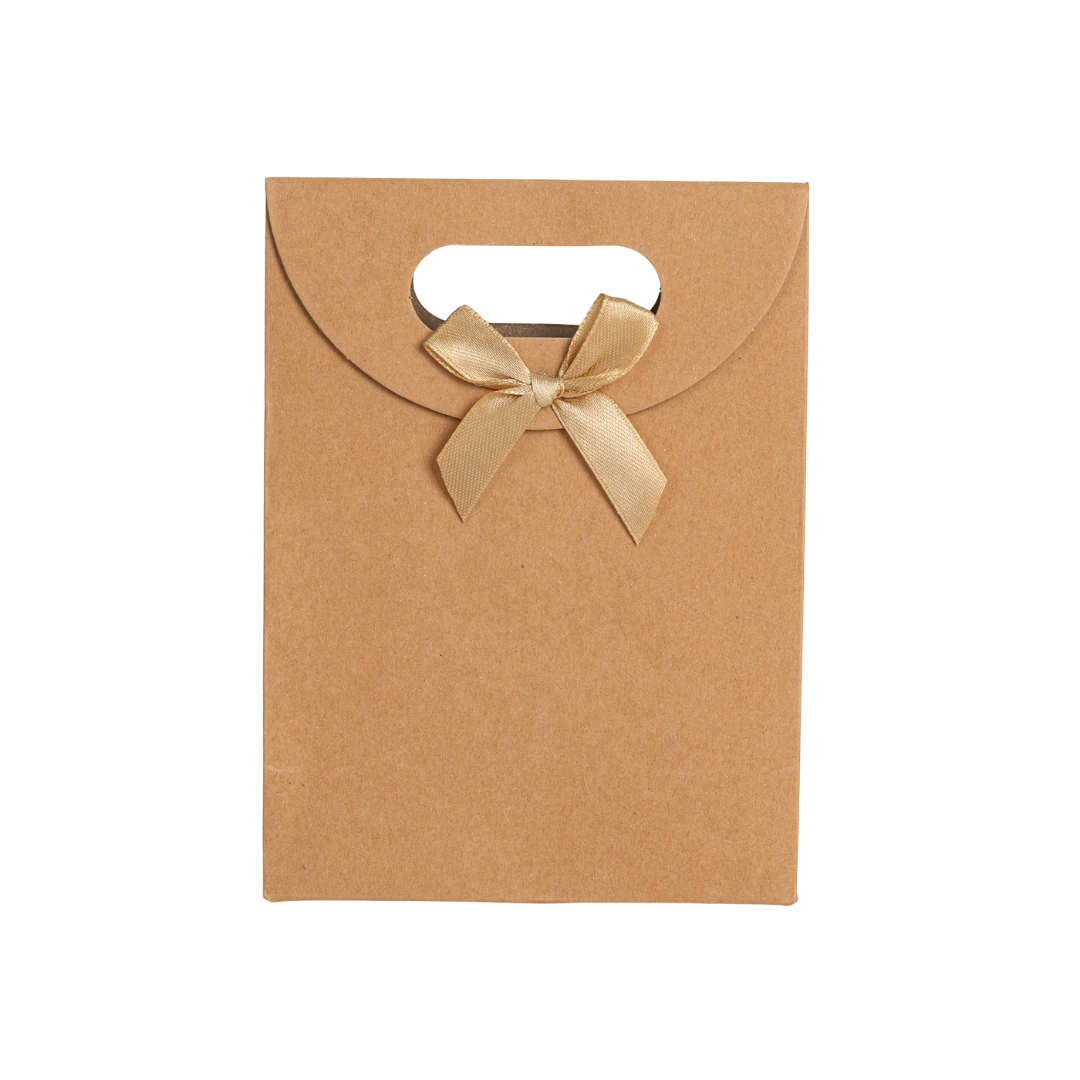 Set van 12 luxe bruine kraft papieren draagtas met uitgesneden handvat en lint strikje, 31.5cm x 23cm x 11cm