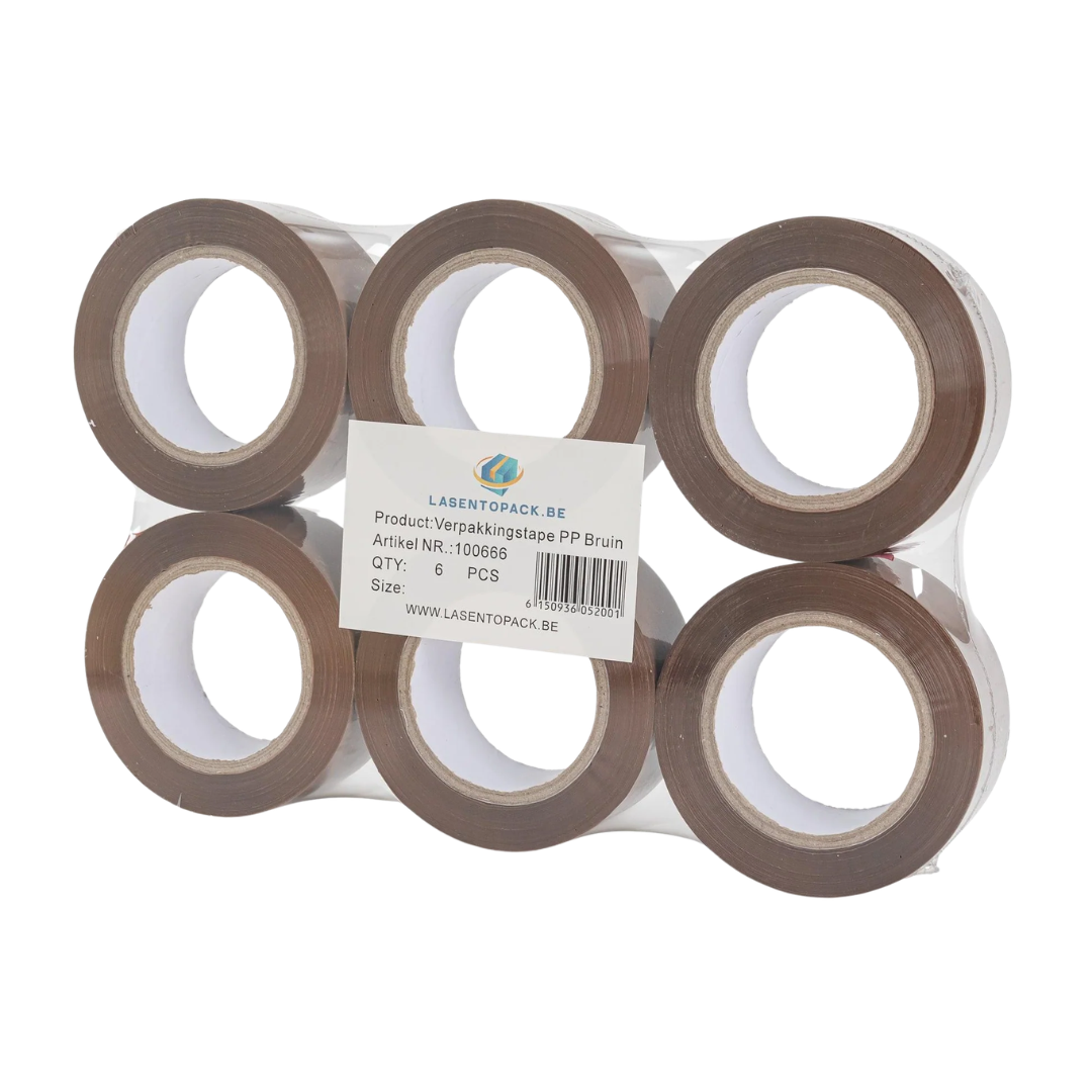6x Verpakkingstape Bruin PP Plakband 48mmx 144m