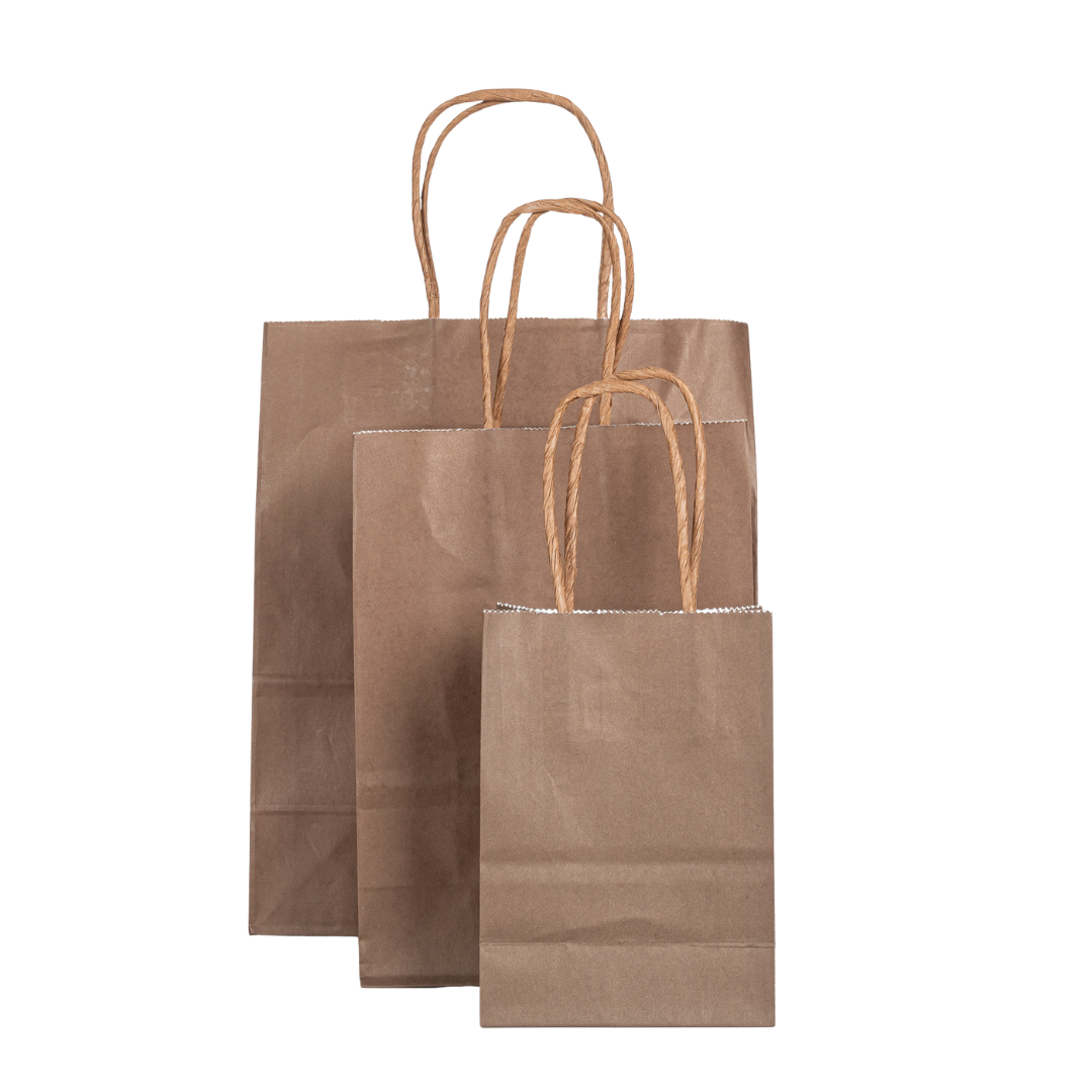 12x Papieren tas gedraaid handvat - 11cm x 15cm x 6cm - Bruin