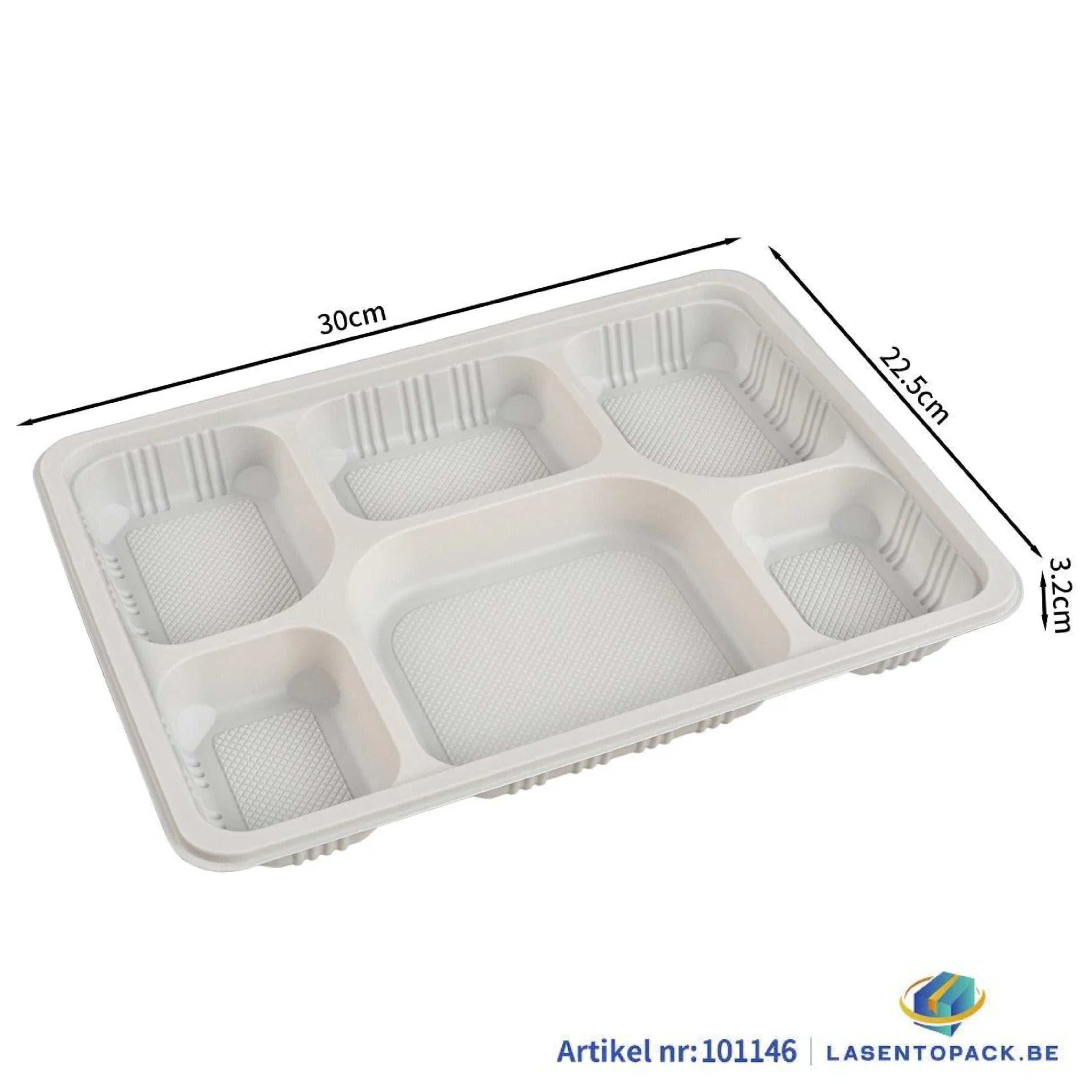 25x Herbruikbaar 6-Vaks Dienblad/Bord  Gemaakt van PP & Maïs  30 x 22,5 x 3,2 cm