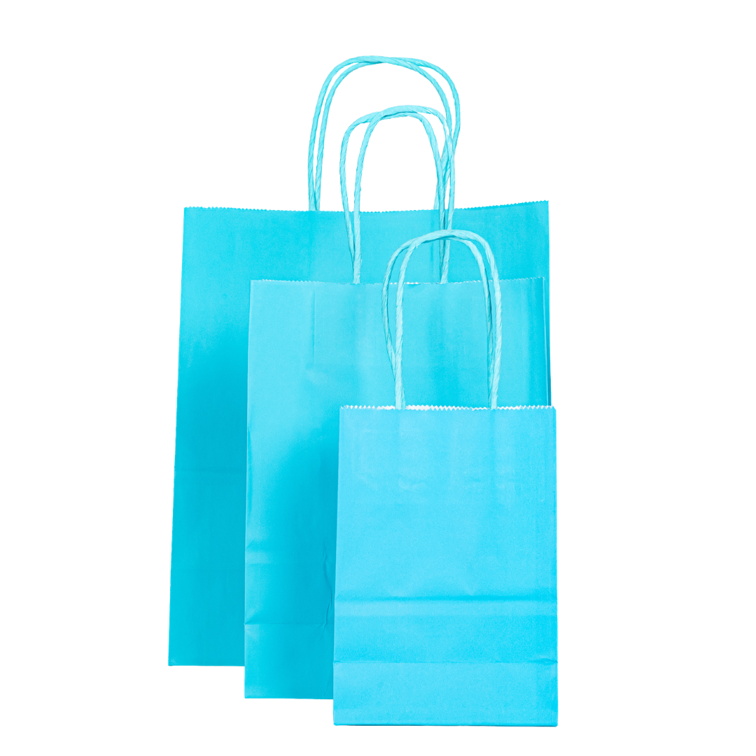 12x Papieren tas gedraaid handvat - 11cm x 15cm x 6cm - Cyan