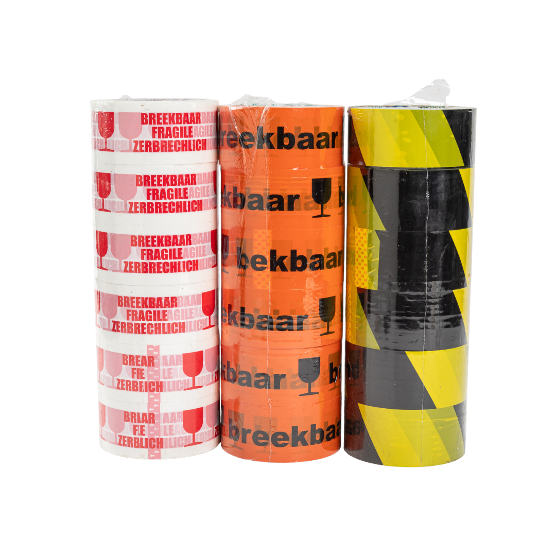 6x Verpakkingstape Breekbaar / Fragile 48mm x 66m Oranje