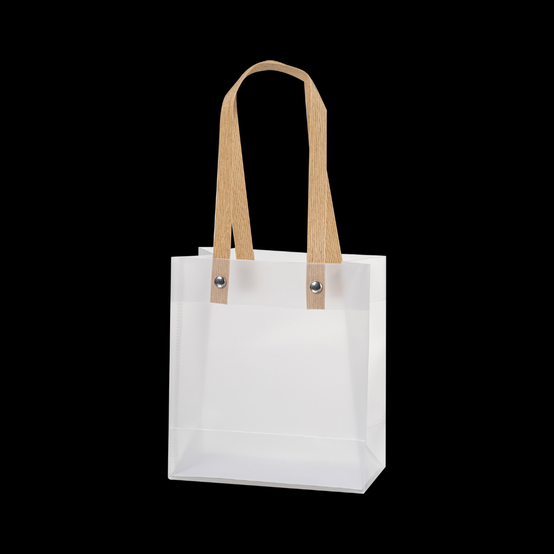 12x Transparante Frosted Plastic Tas met Handvat  20cm x 15cm x 10cm