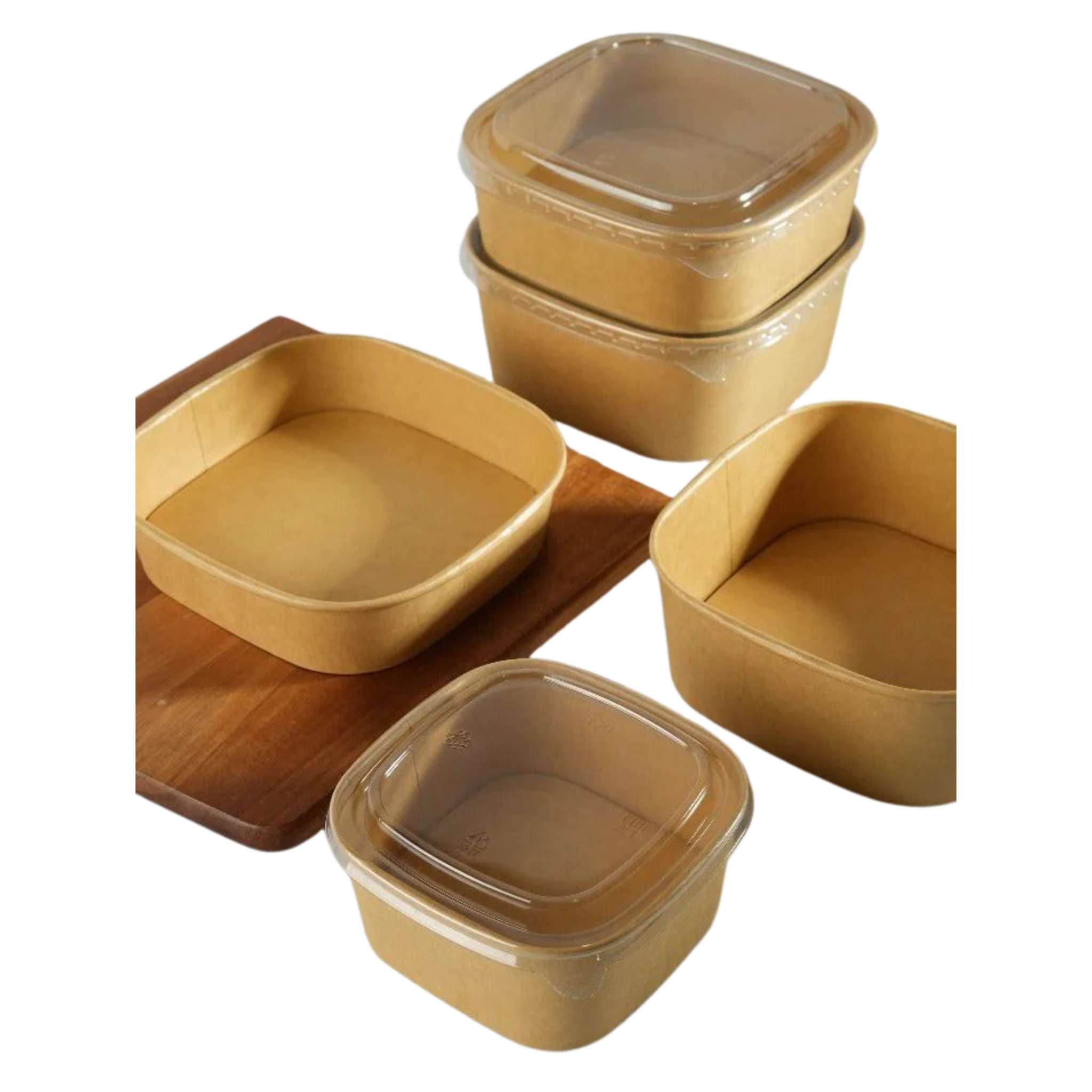 300x Vierkante maaltijdbak karton 1450ml  50 oz  170 x 170 x 75 mm Kraft FSC en BIO