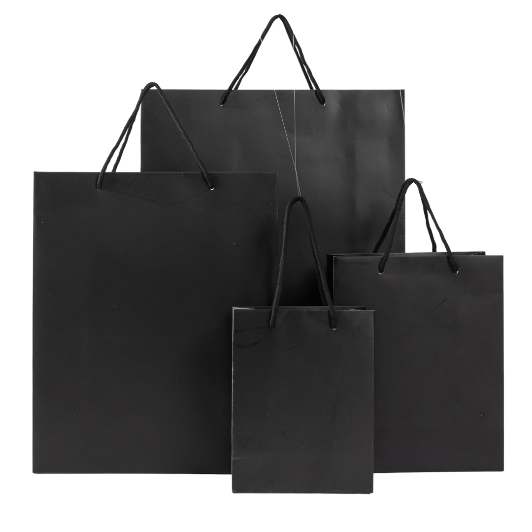12x Papieren koordtas - 18cm x 23cm x 10cm - Zwart