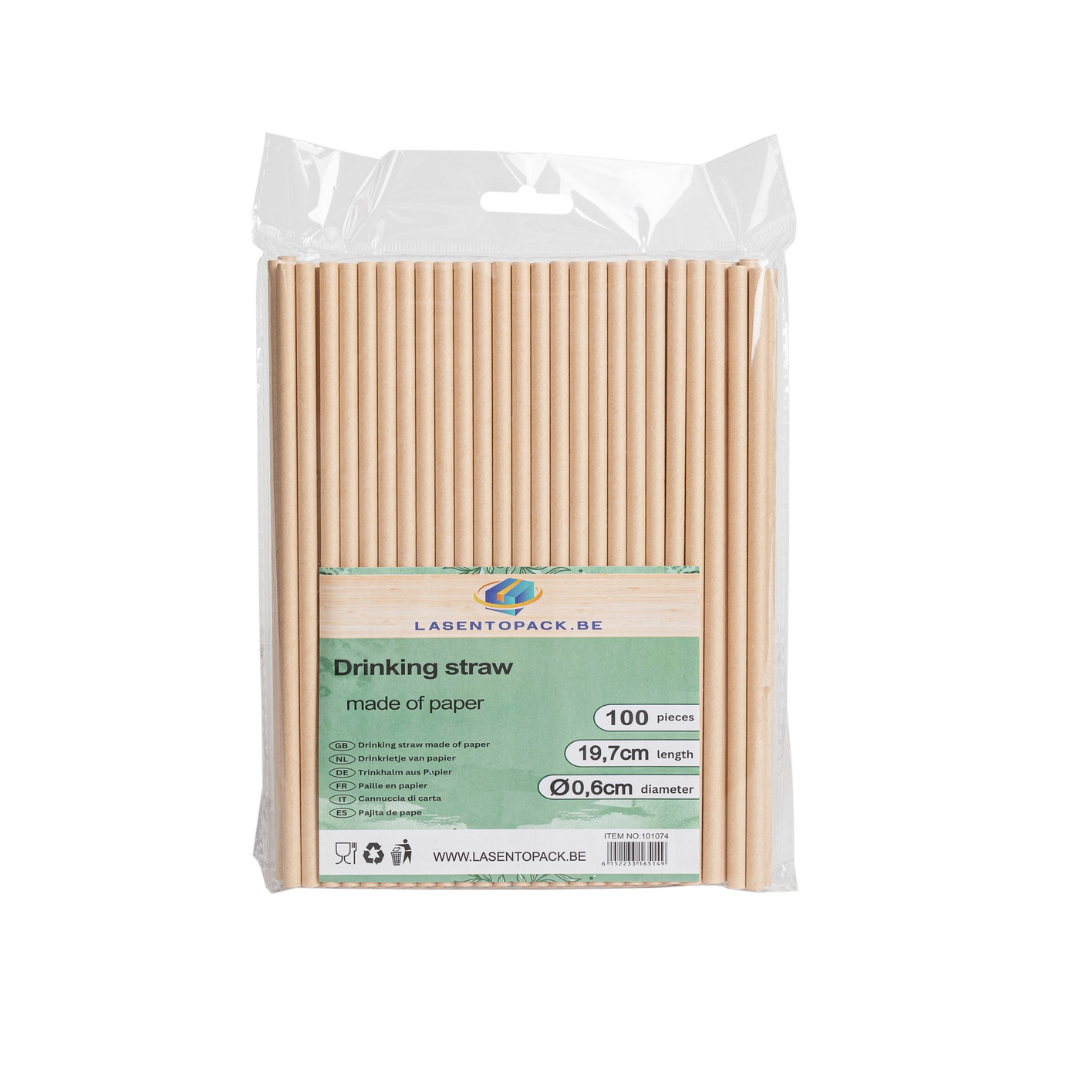 100x BIO Papieren rietjes 6mm x 197mm Kraft