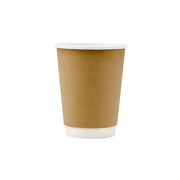 Stack of 500x double-walled kraft coffee cups 350ml FSC certified with 90mm diameter