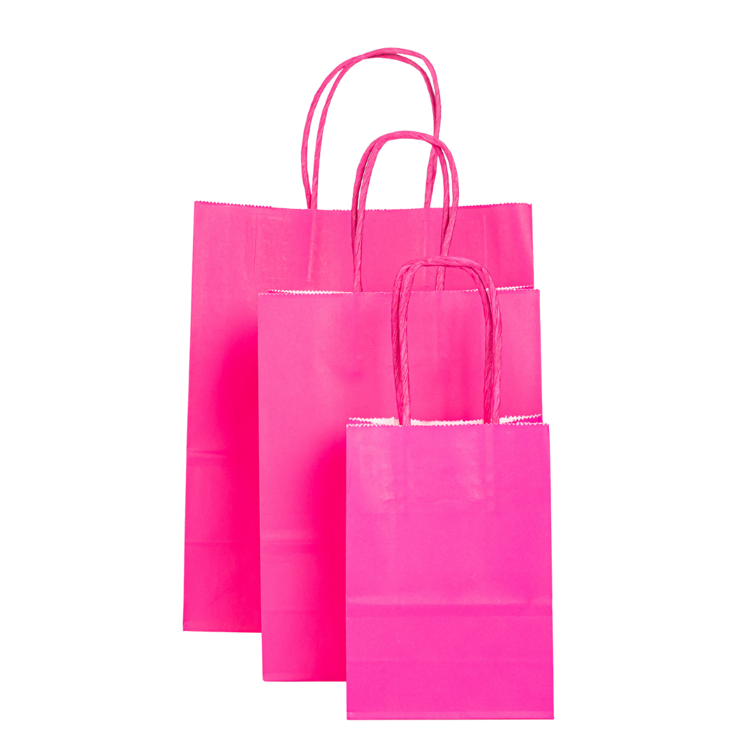 12x Papieren tas gedraaid handvat - 11cm x 15cm x 6cm - Hot Pink