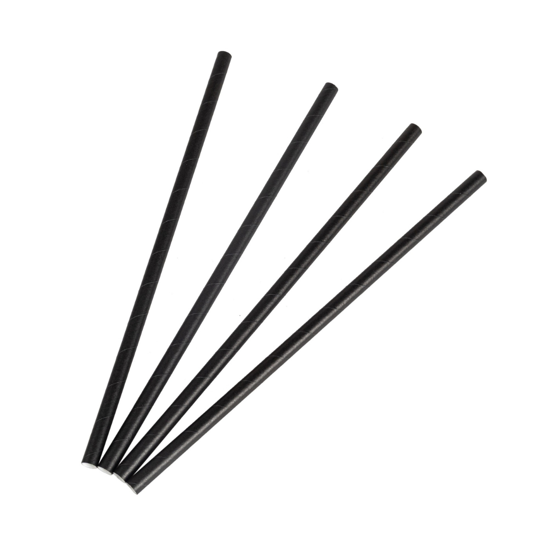 100x BIO Papieren rietjes 6mm x 197mm Zwart