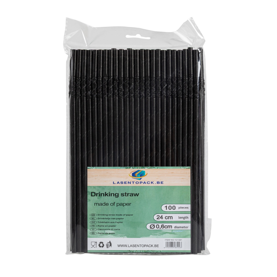 100x BIO Papieren Buigrietjes 6mm x 240mm Zwart Buigbaar