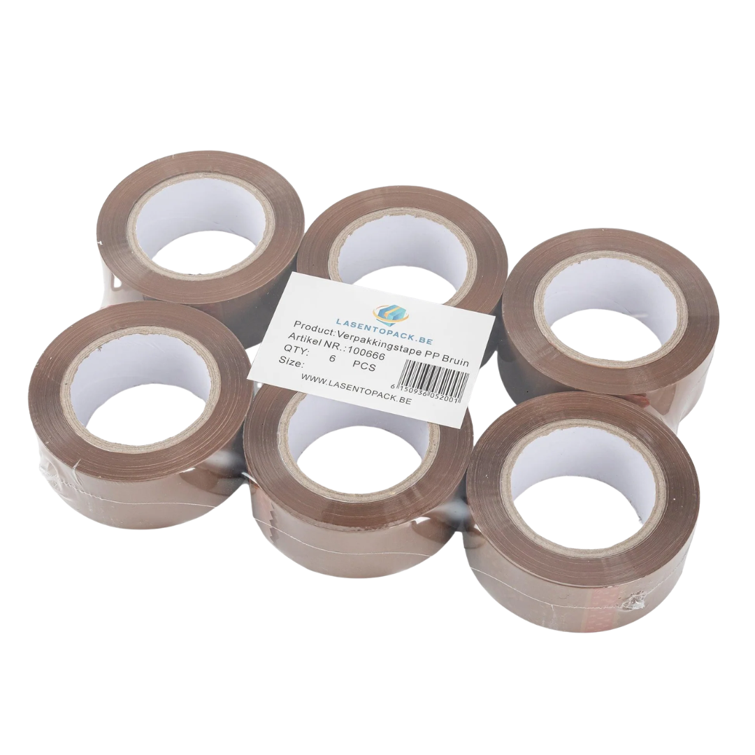 6x Verpakkingstape Bruin PP Plakband 48mmx 144m